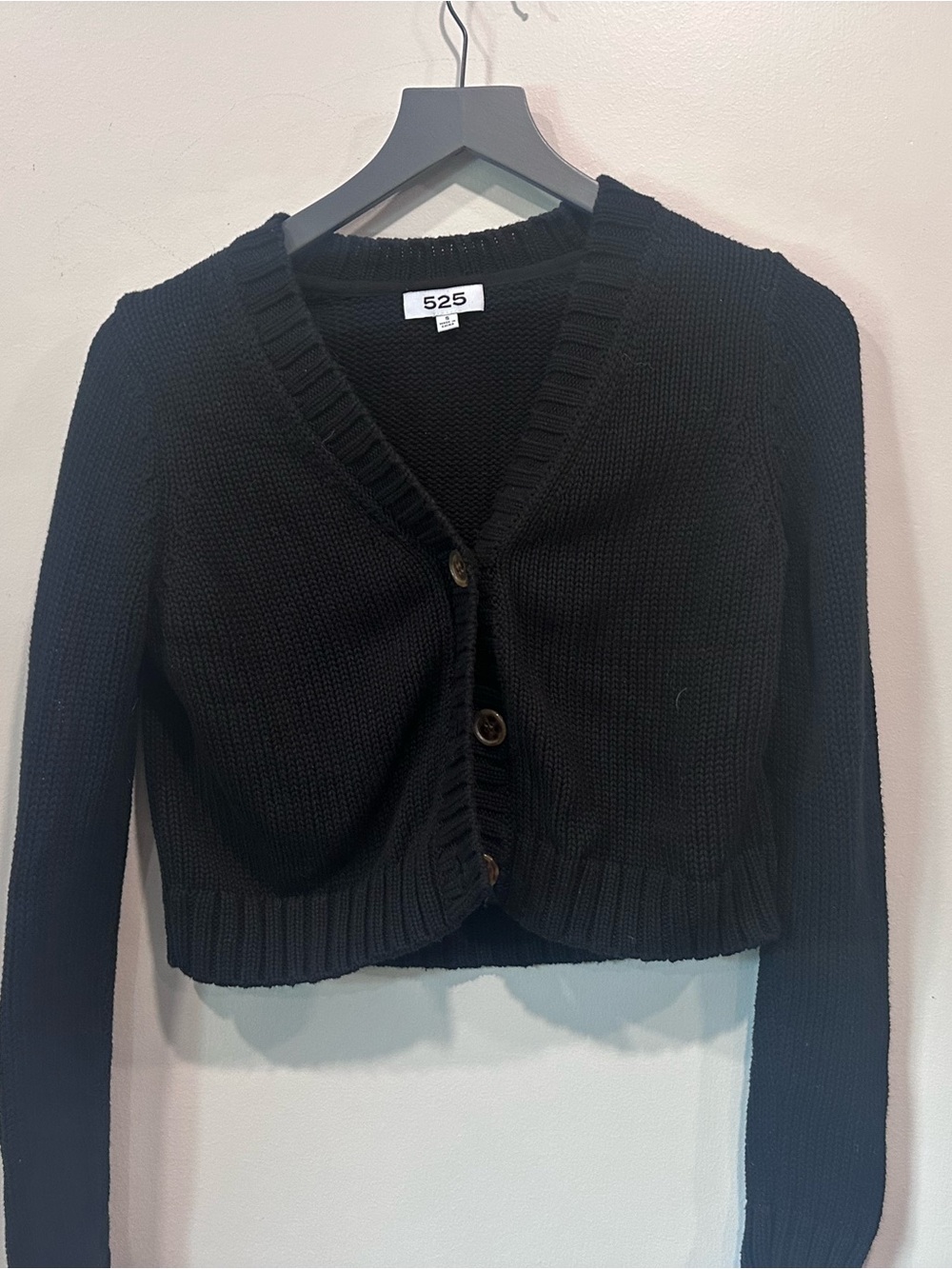 525 America Black Cropped V-Neck Button-Up Cardigan